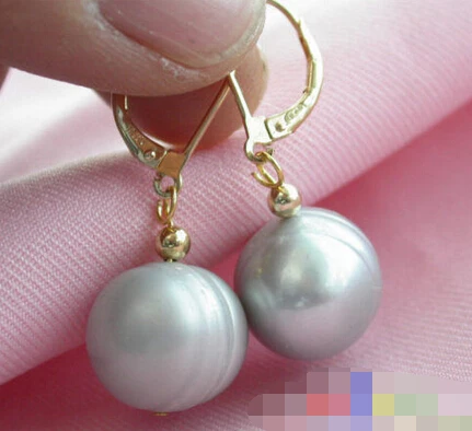 

FREE SHIPPING>>> 1546 round gray freshwater PEARL dangle EARRING
