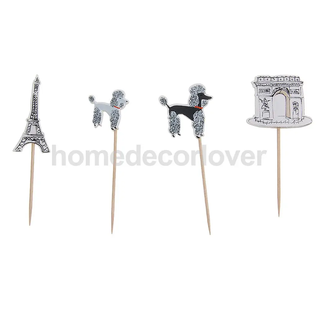 

24pcs Cake Inserted Card Topper Pick Paris Architecture Birthday Party Decor Baking Supplies