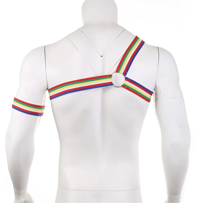 Cosplay&ware Hot Men Colorful Lingerie Body Chest Rainbow Harness Neck Nightclub Hollow Out Elastic Bondage Straps With Arm Band -Zentai shop online HTB1ESdMXWSs3KVjSZPiq6AsiVXaG.jpg