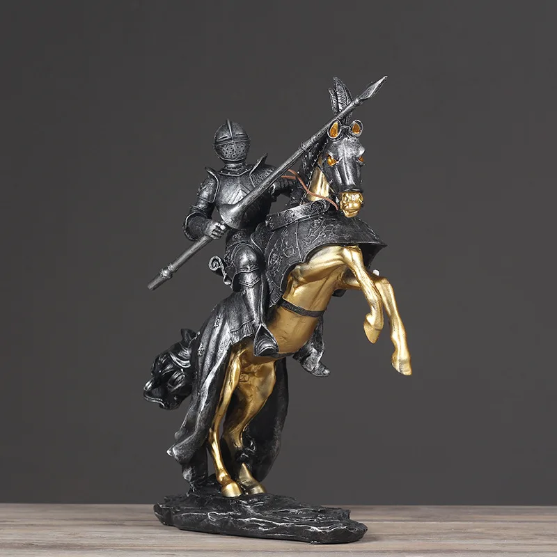 Fashion European Vintage Roman Soldier Cavalry Figurines Miniatures Living Room Warrior Statue Home Decor Artificial Ornament7
