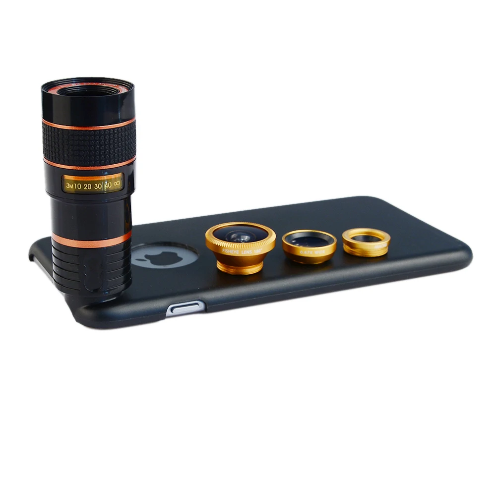 Apexel 4 in 1 Mobile Phone Camera Lens with Back Case Wide Angle Macro Fish Eye 8X Telephoto Lens Cover for iPhone x 7 8 6s plus
