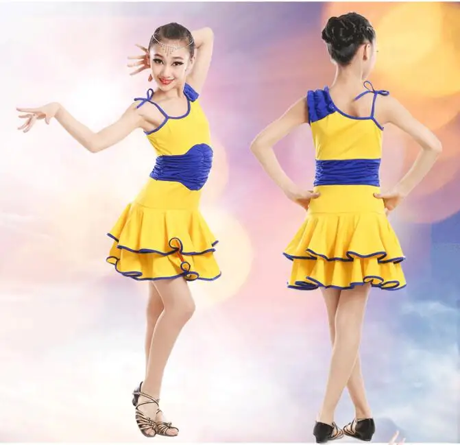 9 цветов, модные трико для девочек, гимнастическое детское танцевальное платье для Бальных и латиноамериканских танцев, платье для выступлений, Одежда для танцев - Цвет: Цвет: желтый