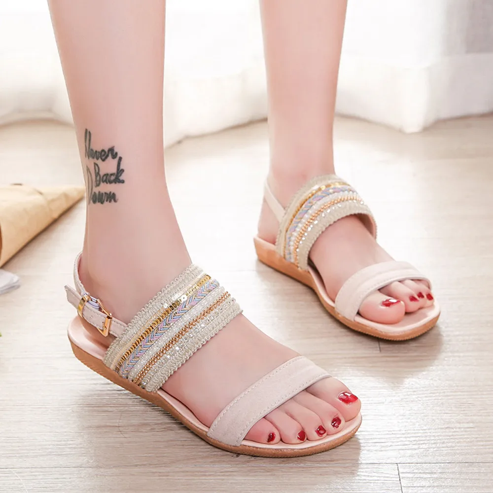 

BZBFSKY Women Sandals 2019 Bohemia Casual Low Heel Flat Ladies Sandals Summer Women Shoes Sandalias Mujer Size 36-42