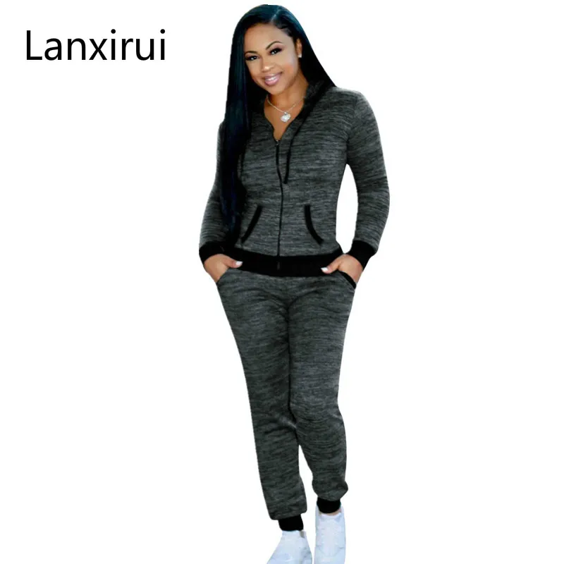 

Autumn 2018 Hoodie Casual Tracksuit Women 2 Piece Set Top And Pants Pink Knitted Sweatsuits Sexy Bodycon Set