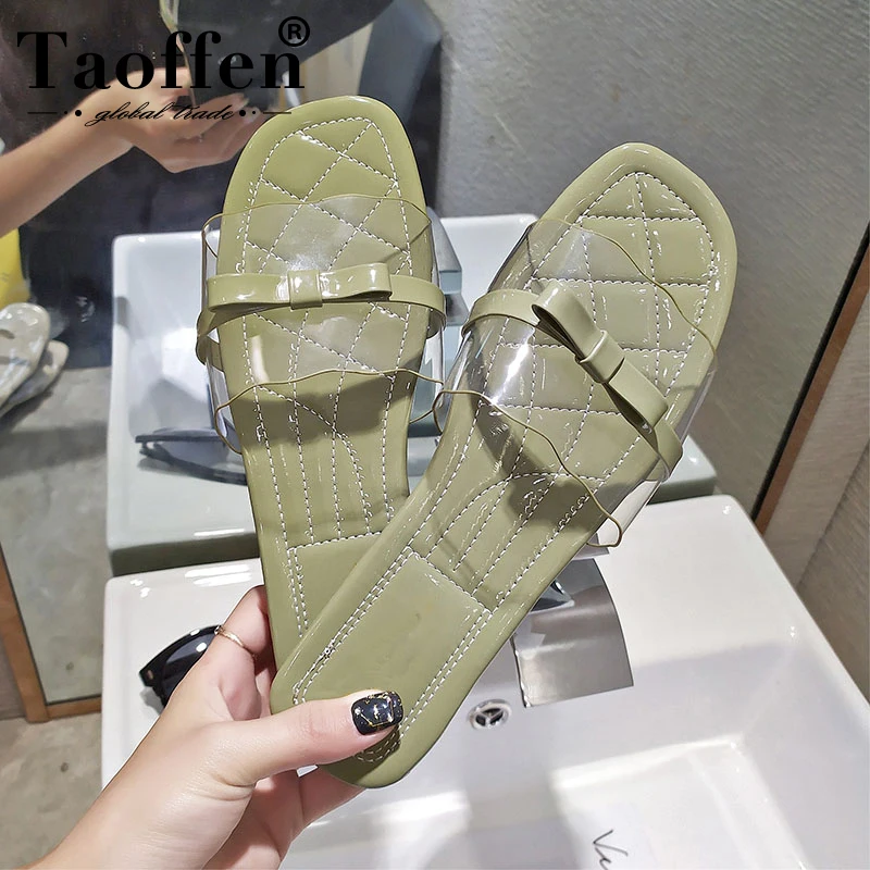 

TAOFFEN Women Bowknot Simple Metal Sandals Summer Beach Shoes Women Vacation Daily Outdoor Club Sandals Flats Shoes Size 35-40