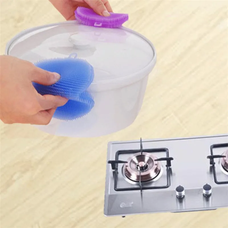 Antibacterial Silicone Cleaning Brush Pad Dish Fruit Scrubber Kitchen Clean Tool 10