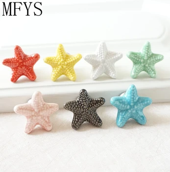 Ceramic Colorful Dresser Knobs Starfish Drawer Cabinet Knobs Kitchen Cupboard Knobs Decorative Handle Red Pink Yellow