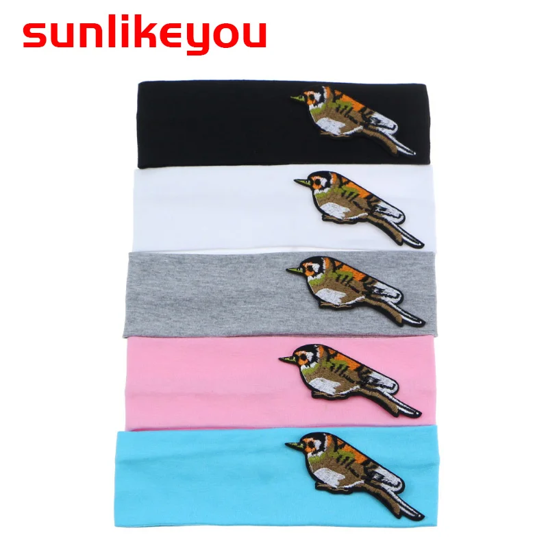 

Sunlikeyou Newborn Turban Baby Headbands Bird Embroidery Boy Sport Breathable Cotton Elastic Hair Band For Girl Hair Accessories