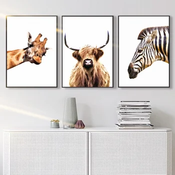 

Color Animals Poster Giraffe Highland Cow Zebra Pop Art Canvas Painting Print Home Decor No Frame Dropshipping