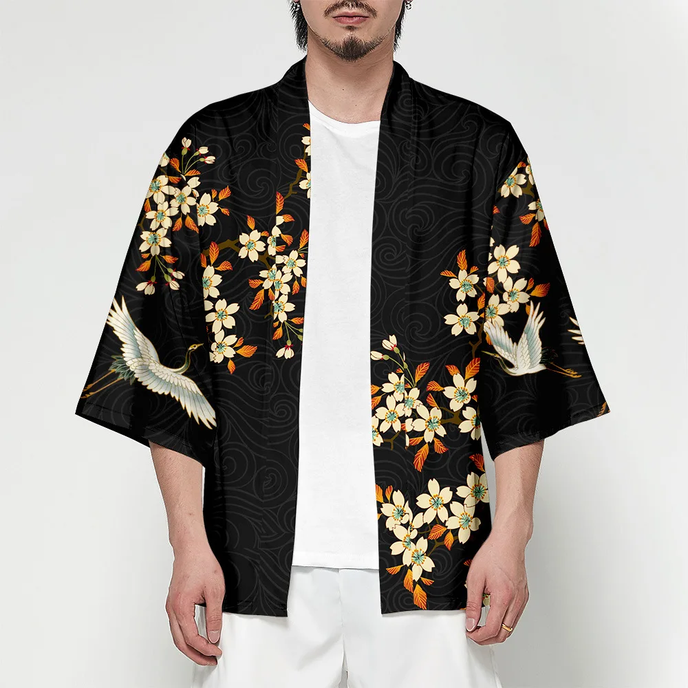 Kimono Cardigan Men Japanese Obi Male Yukata Men's Haori Short Outwear Japanese Samurai Clothing Traditional Japanese Clothing