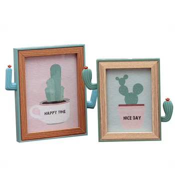 

Creative Wooden Cactus Photo Frames with Mirror Ornaments Multi-function Photo Frames Desktop Crafts Home Decor Birthday Gifts