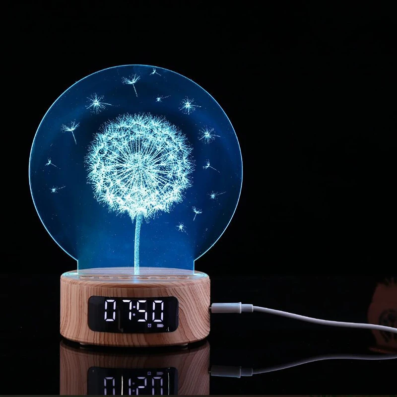 Многофункциональный 3D цифровой светодиодный Будильник ночник USB лампа цветная