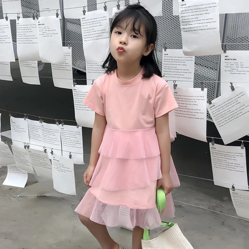 Girls Dresses 2019 Summer New Children's Wear Sweet Loose Fairy Multi-Layer Mesh Stitching Cake Dress | Детская одежда и обувь