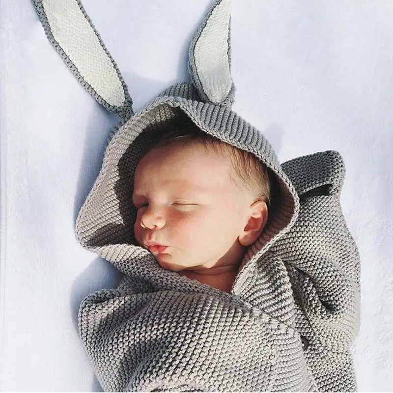 Вязаная детская спальная сумка, модная весенне-осенняя коляска для новорожденных, Пеленальный спальный мешок с изображением кролика для малышей 0-1 лет