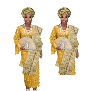 

Free shipping nigerian gele headtie aso oke with the shoulder gele