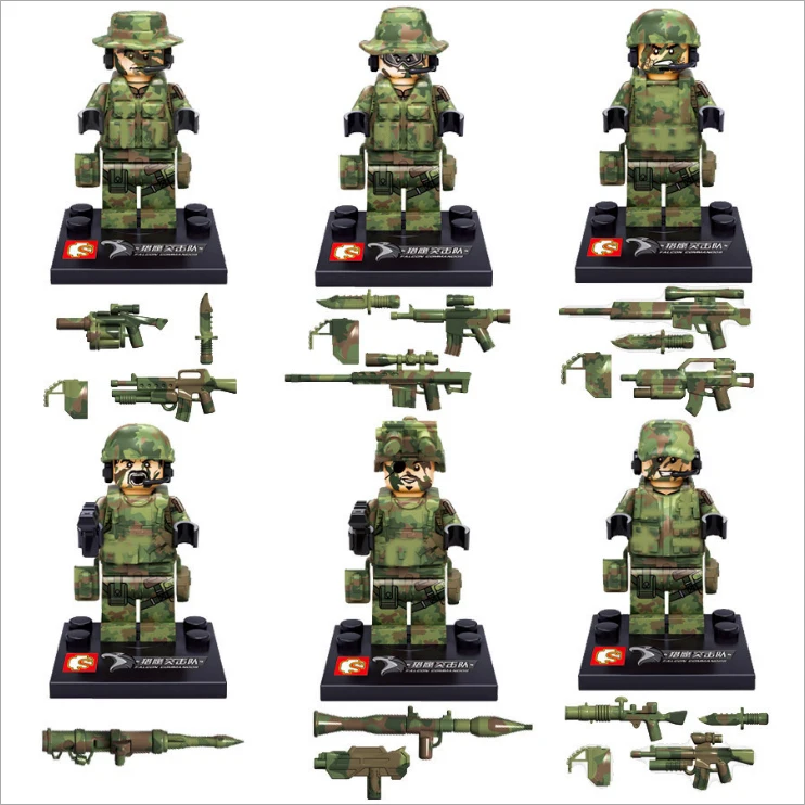 Military Camouflage Series Falcon Commando Dolls Weapons Equipment Assembly Children Boys Building Blocks Toys Gifts LEGOINGLYS | Игрушки и