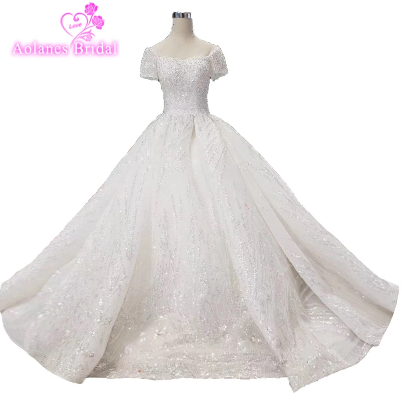 Vestido De Noiva мусульманское свадебное платье бальное платье без бретелек короткий рукав кружево Дубай Арабский свадебное платье цвета слоновой кости платья невесты