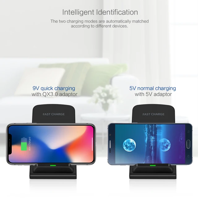 Powstro Qi Standard Wireless Charger 10W QC 3.0 Quick Charge Stand Dock Dual Coil Phone Charger for iPhone 8 X Samsung S9 S8