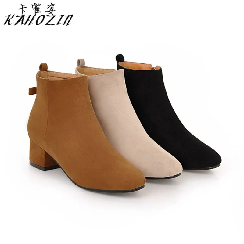 

Kahozin High heel ankle boots for women Spring/Autumn Square heel suede Zip Bead casual fashion nice shoes large size34-45