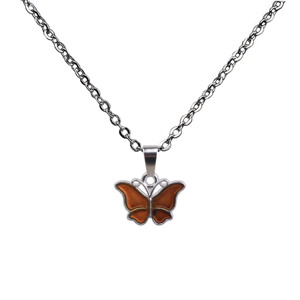 2 Pieces/Pack Mini Butterfly Turtle Pendant Color Change Emotion Mood Lady Mens Long Chain Necklace