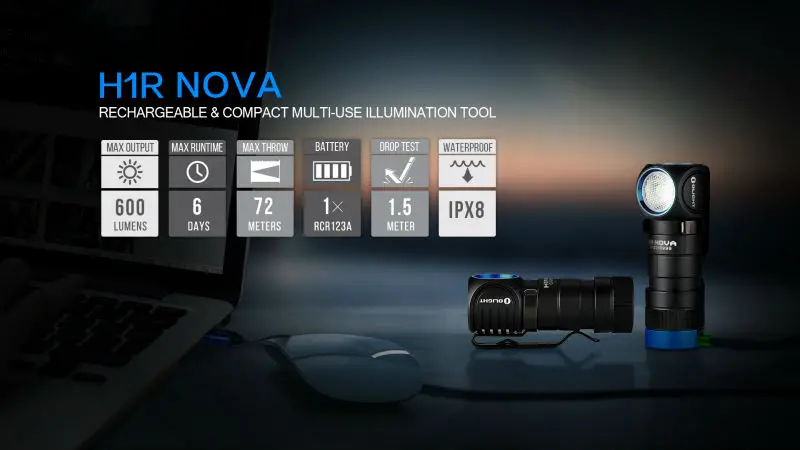 Olight H1R Nova CREE XM-L2 светодиодный 600 люмен RCR123A перезаряжаемый налобный фонарь