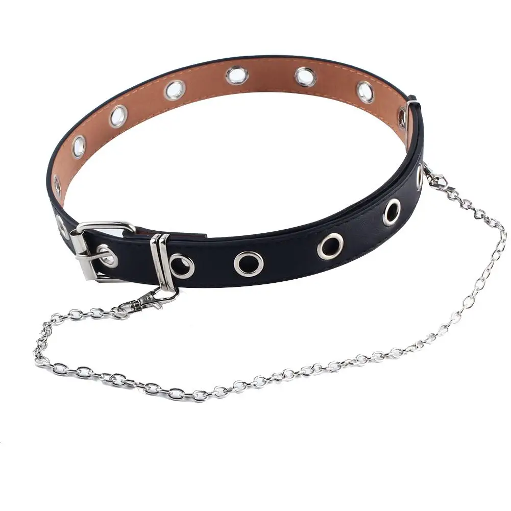 

Women Punk Chain Fashion Belt Adjustable Black Double Single Eyelet Grommet Leather Buckle Belt Jeans Pants Fashion Belts