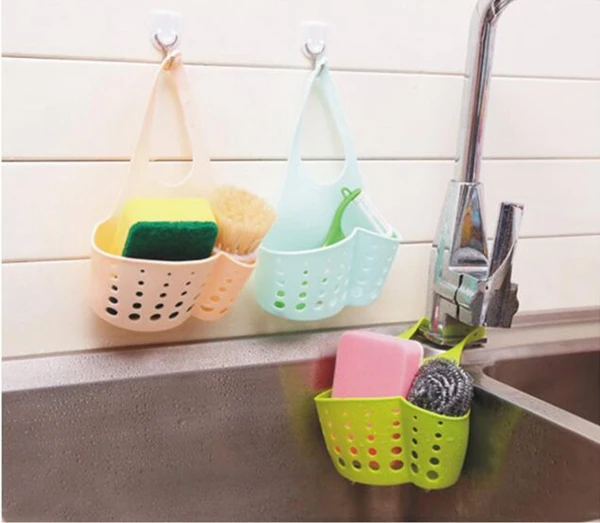

1PC Kitchen Sink Sponge Holder Bathroom Soap Hanging Shelving Rack Drain Faucet Storage Pail Shelves