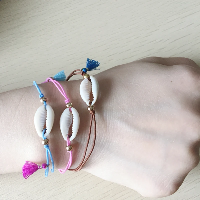 D-M-New-Jewelry-Simple-Shell-Charm-Bracelet-femme-Elastic-Rope-Tassel-Bracelets-For-Women-Girl