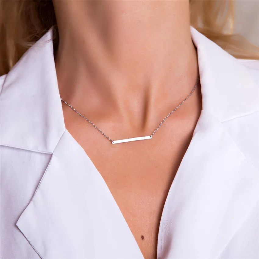 

Laramoi 925 Sterling Silver Gold Plated 3CM Bar Shape Necklace Simple Korean Style Design Choker for Women Girls Ladies Party