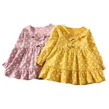 Г. ARLONEET, новое летнее платье сетчатая одежда для маленьких девочек, с длинными рукавами, с рюшами, в горошек, с двойным бантом, одежда Z0205