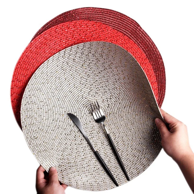

Weave PP Gold Silver Wire Pad Drink Coaster Christmas Placemat For Dining Table Mat Weding Decoration Kitchen Coffee Bar Doilies
