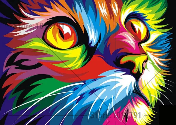 

Needlework full drill diamond embroidery Colorful Cat 5d diamond mosaic cross sittch picutre of rhinestones wall decor
