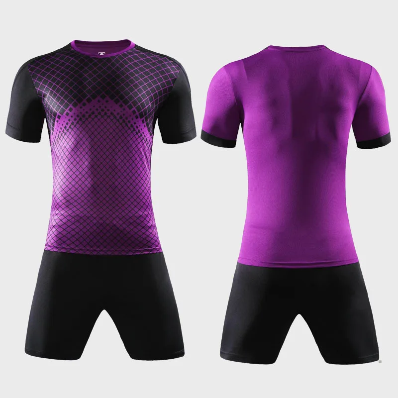 Футбольные трикотажные спортивные костюмы для мальчиков, мужские футбольные комплекты, летняя спортивная одежда, костюмы для взрослых и детей, Футзальные комплекты, Униформа, сделай сам, на заказ - Цвет: purple