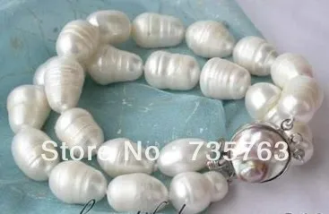 

xiuli 00318 big 2row 8" 15mm white baroque rice FW pearl bracelet