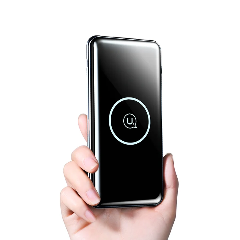 Dual USB Ports 10000mah Power Bank,USAMS QI Wireless Charger Pad Power Bank Built-in Wireless Charging Universal PowerBank