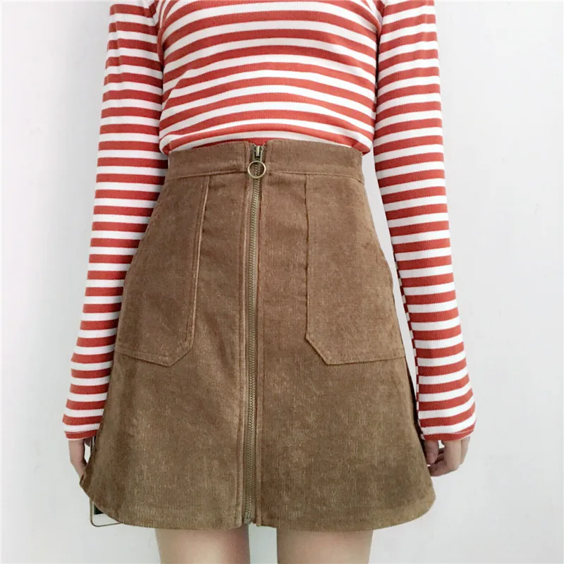 Free Shipping Women 2017 Autumn Fashion Slim Skirt Pocket Zipper A line