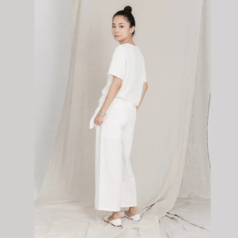 Avec Lin Et De Tissu Originaux Innovants Pantalon Rayé Foncé Femmes En Blanc Large Automne zUqR8
