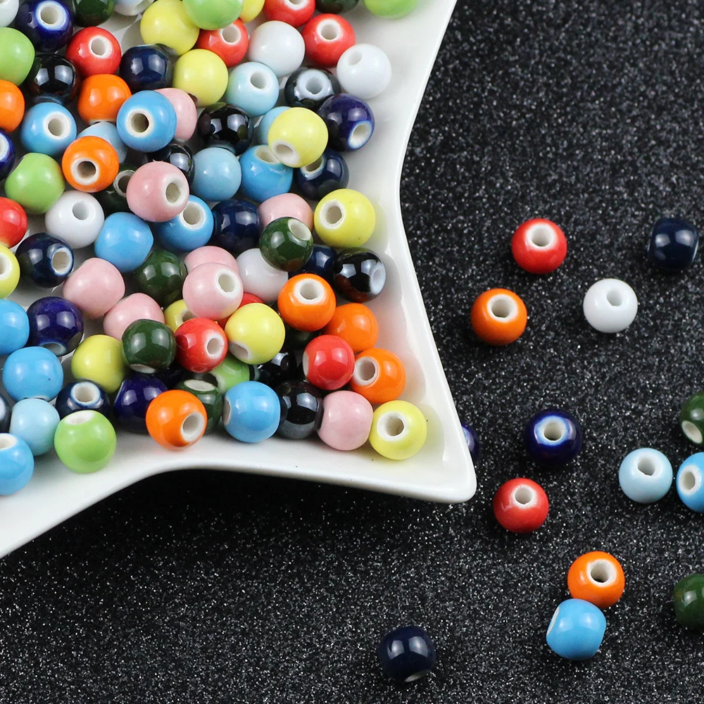 

BTFBES 6 8 10 12mm Ceramic beads earrings making Round Porcelain Spacer Loose bead for women DIY Jewelry Bradied Bracelet making