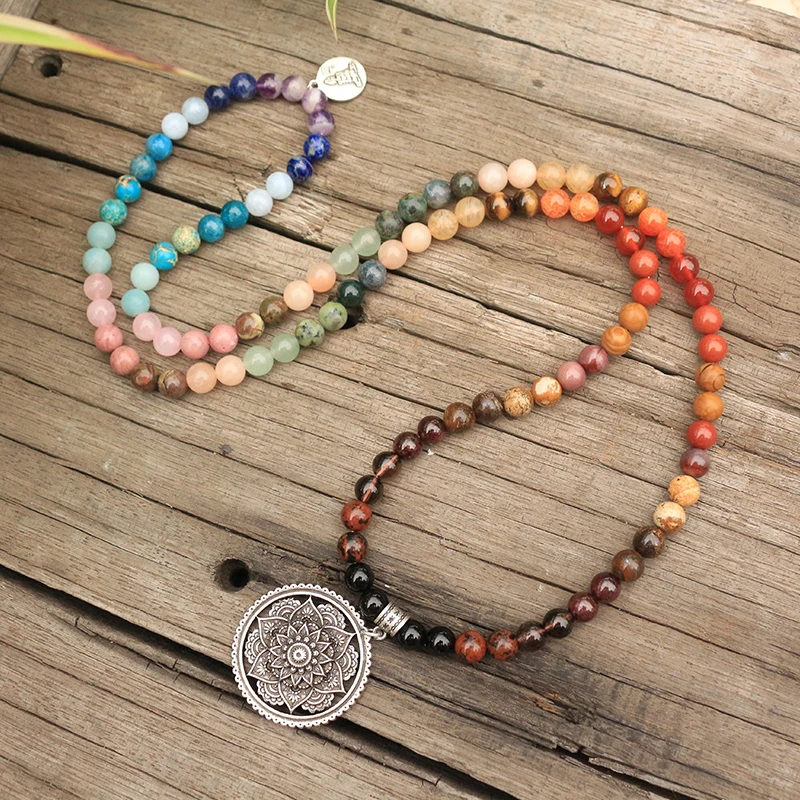 Mala Necklace 8mm Natural Stone Beads 28 Colors 108 Mala Beads Buddha Lotus