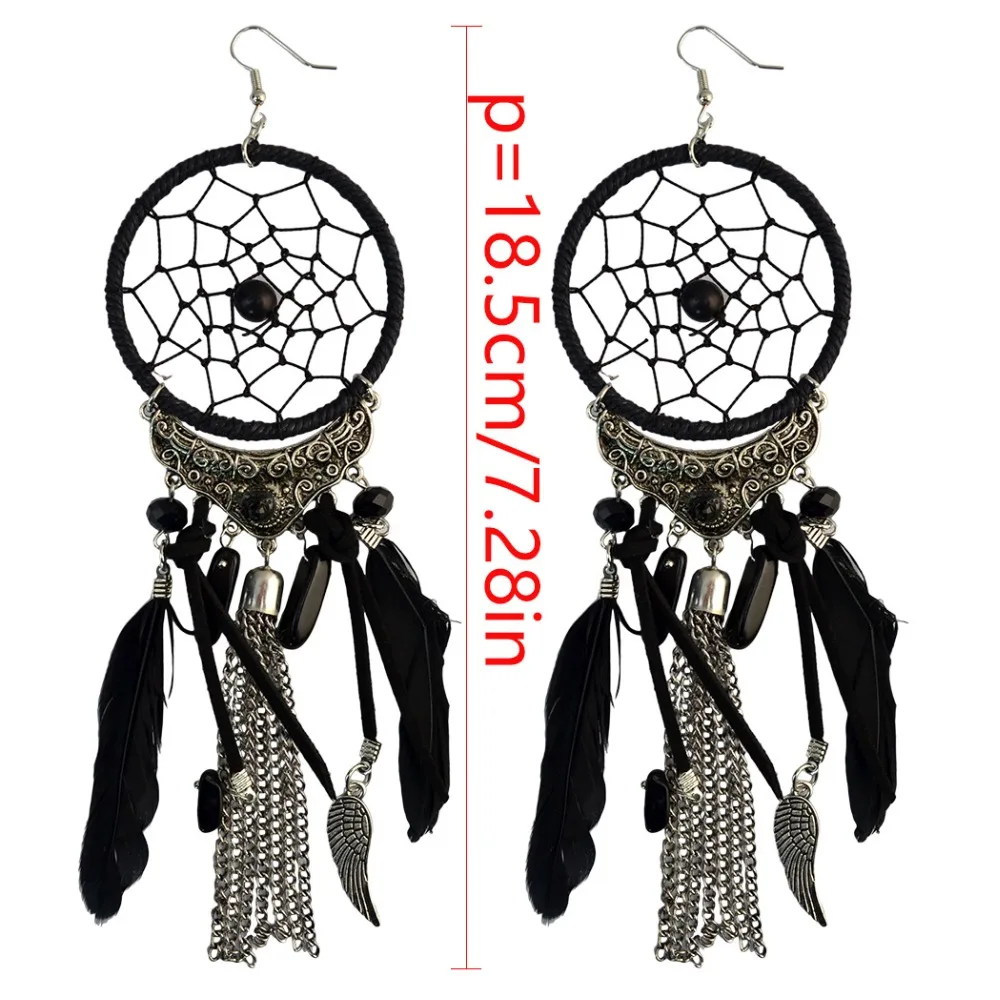  Dream Catcher Big Long Tassel Dangle Earring Bohemian Feather Rope Wrap Drop Earrings Women Ethnic Tribal Jewelry ET7 (21)