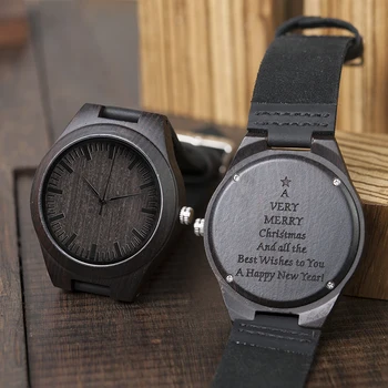 Hardlex Round Case Dial Customized Engraved Wood Watch