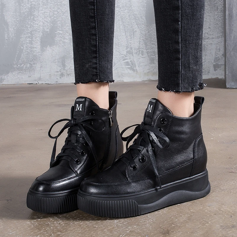 

Height Increasing Fashion Letter Shoes Woman 2018 New Winter Style Long Plush Ankle Boots Lady Natural Leather Wedge Booties