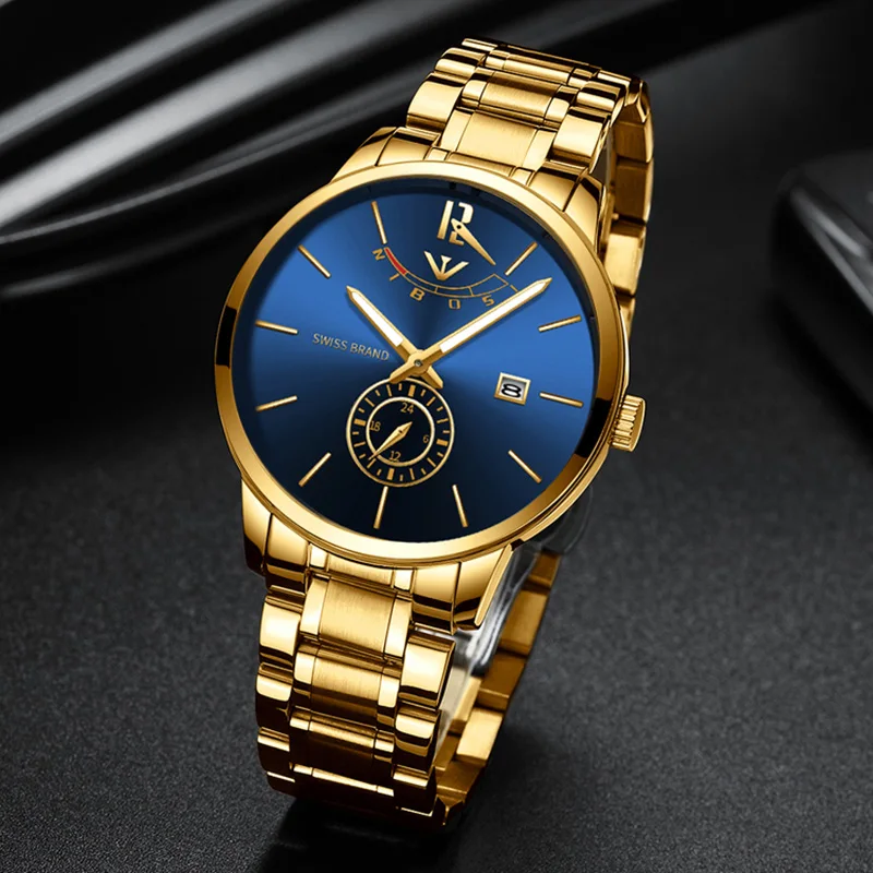 

NIBOSI Watch Men Gold Brand Mens Watches Top Brand Luxury Stainless Steel Sport Watch Men Waterproof Steel Mens Watch Minimalist