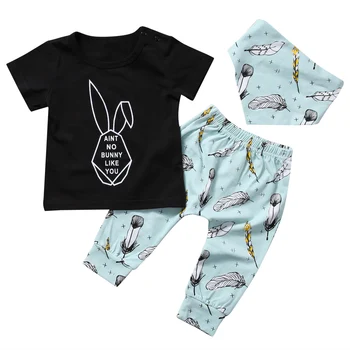 

Toddler Kids Baby Boy Girl Easter Rabbit Shorts Sleeve Tops+Pants Outfit Clothes