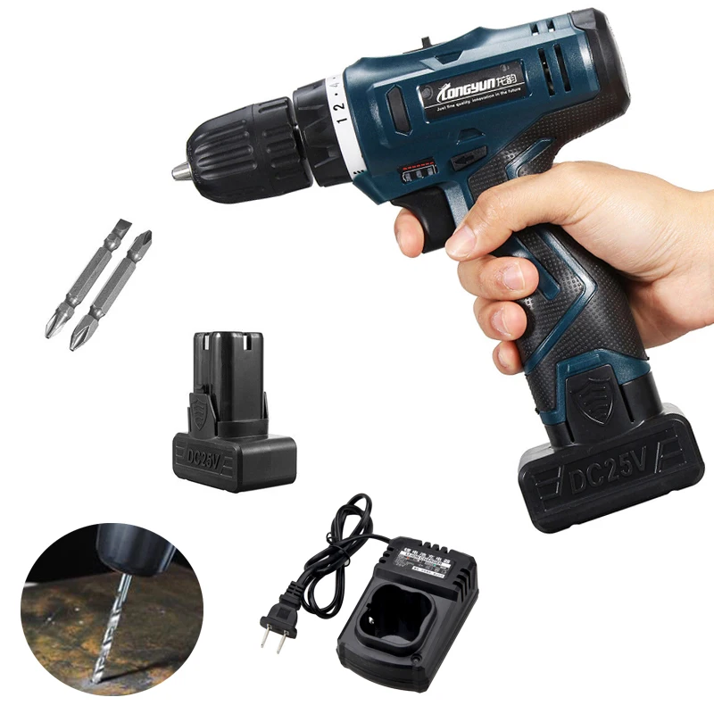 

24V Max Electric Screwdriver Cordless Drill Mini Wireless Power Driver DC Lithium-Ion Battery 3/8-Inch 2-Speed LED