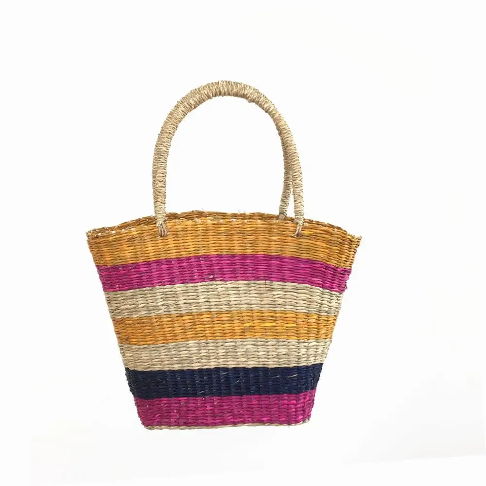 

Straw Handbags for Women 2019 Summer Beach Bags Color Stripe Bag