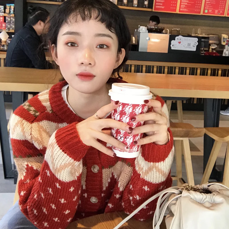 

autumn sweaters 2019 winter clothes women cardigan harajuku korean fashion personality vintage knit red christmas sweater women