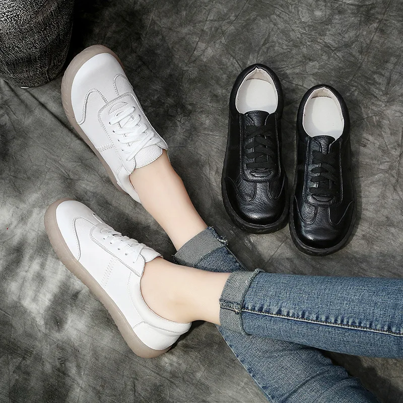 WOIZGIC Gril Women's Ladies Female Woman Genuine Leather White Vulcanized Shoes Flats Sneakers Platform Lace Up soft four season 3
