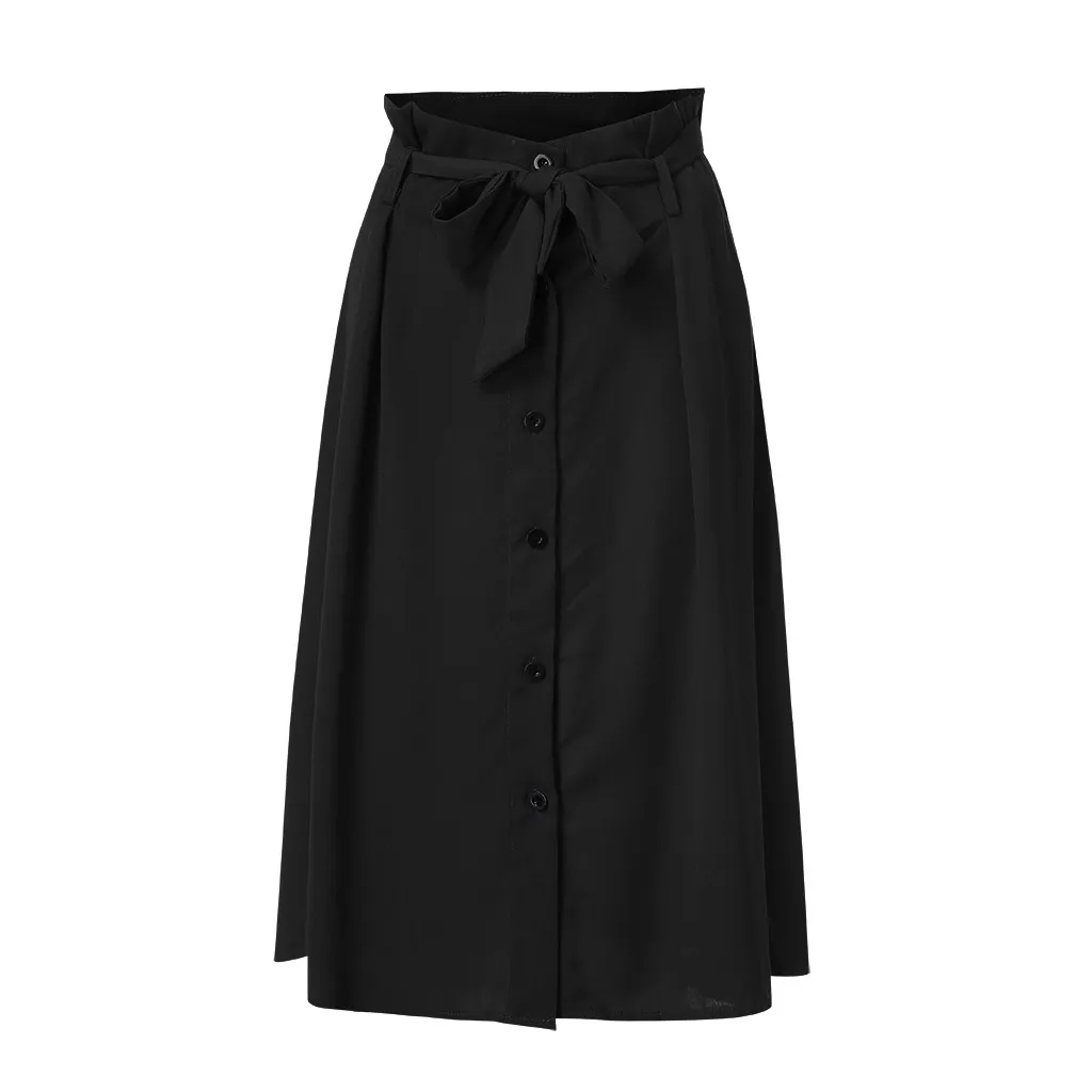 

2019 New Woman Summer Skirts Fashion Chiffon A-Line Flared Solid Color Party beach Casual Lace Button Slim Skirt Plus Size S-5XL