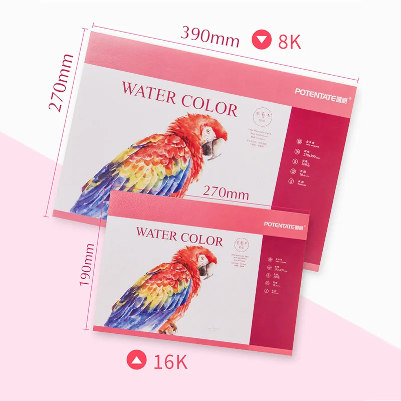Newest 300g/m2 Professional 100% Wood Pulp Watercolor Paper 16Sheets Hand Painted Water-Soluble Paint Book Art Supplies